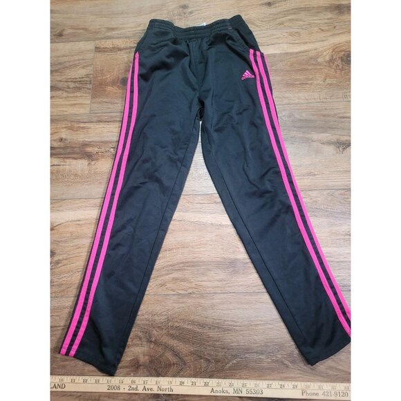 Adidas Youth 3-Stripe Active Jogger Pants Black Heathered Pink Stripe Size L-14 - Picture 3 of 7